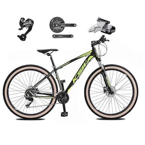 Bicicleta Aro 29 Ksw Xlt 27v Câmbios Shimano Altus Freios Hidráulicos Garfo Trava Pneu Faixa - Preto/verde Tam.21