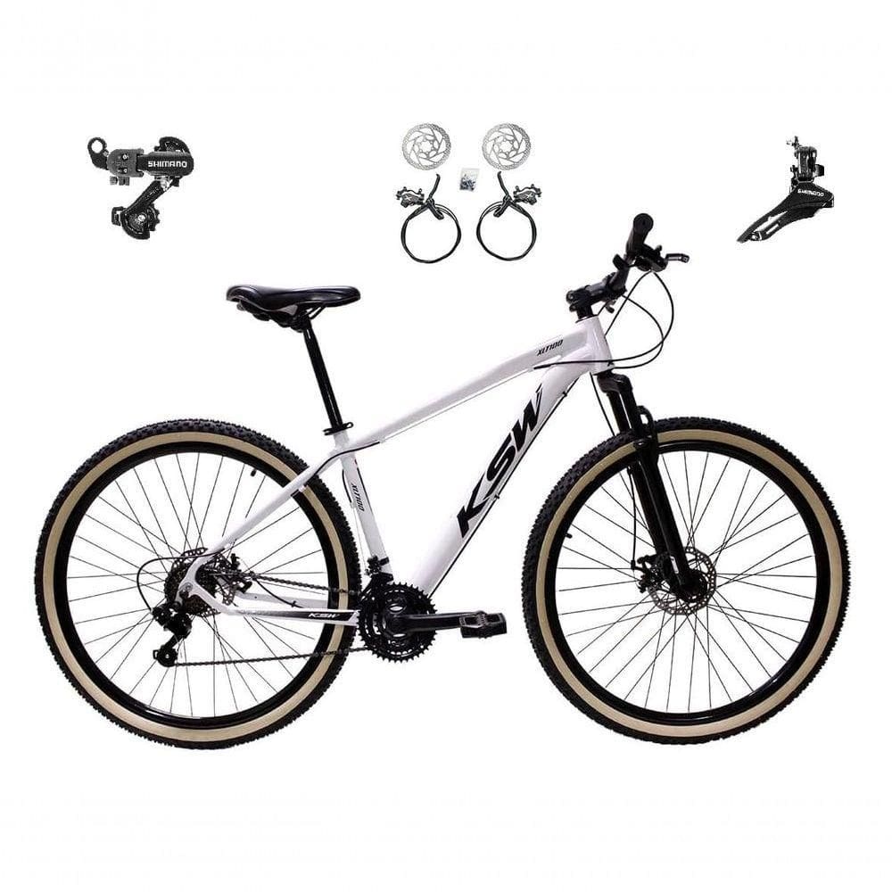 Bicicleta Aro 29 Ksw Xlt 24v K7 Câmbios Shimano Freio Hidráulico Garfo Trava Pneu Faixa - Branco Tam.15