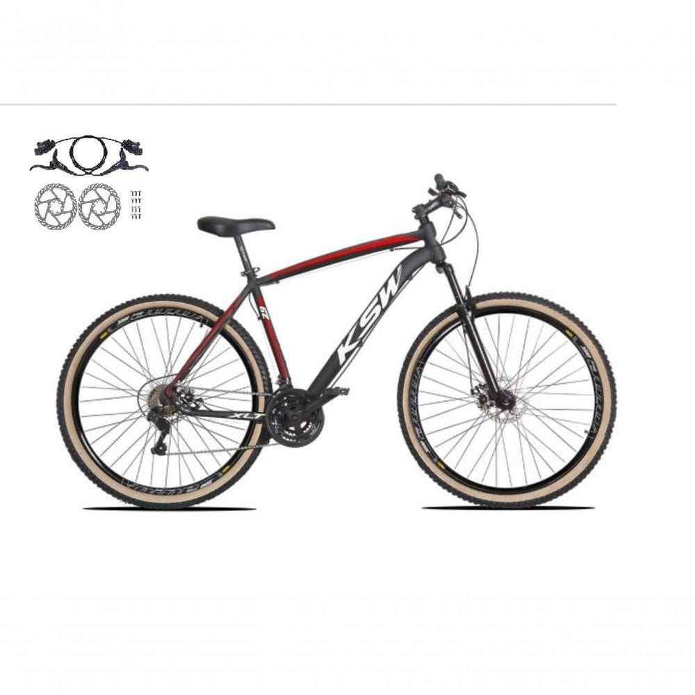 Bicicleta Aro 29 Ksw Xlt 24v Freios Disco Hidráulicos Garfo Suspensão Pneu Faixa - Preto/vermelho/laranja Tam.15