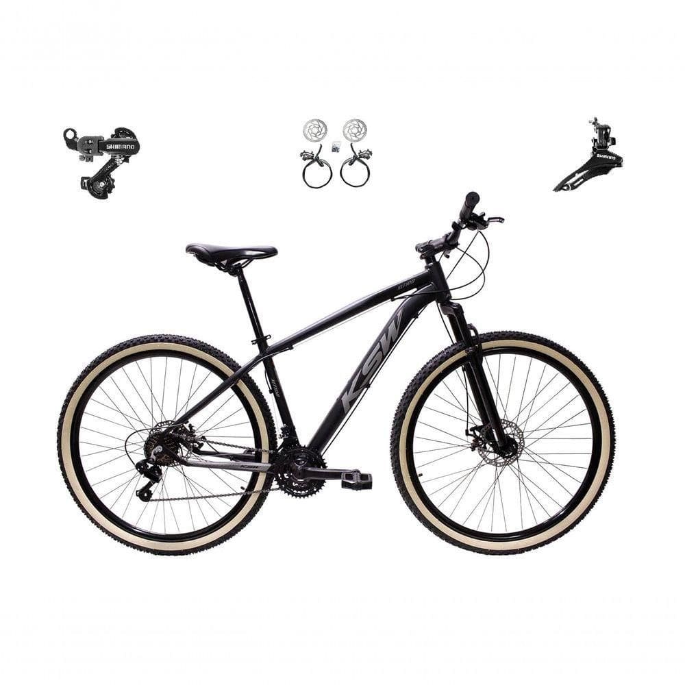 Bicicleta Aro 29 Ksw Xlt 24v K7 Câmbios Shimano Freio Hidráulico Garfo Trava Pneu Faixa - Preto/prata Tam.17