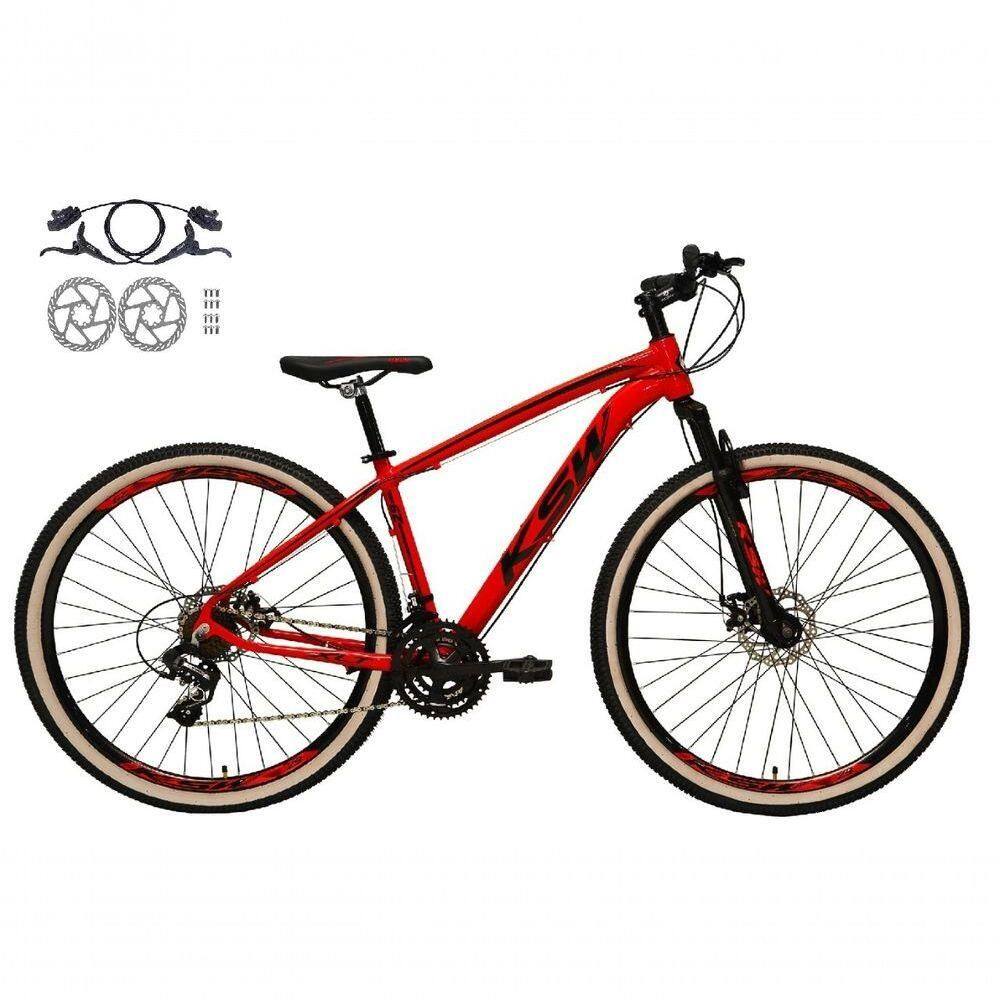 Bicicleta Aro 29 Ksw Xlt 24v Freios Disco Hidráulicos Garfo Suspensão Pneu Faixa - Vermelho Tam.19