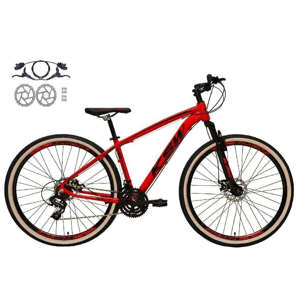 Bicicleta Aro 29 Ksw Xlt 24v Freios Disco Hidráulicos Garfo Suspensão Pneu Faixa - Vermelho Tam.17