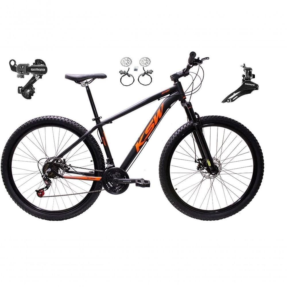 Bicicleta Aro 29 Ksw Xlt 24v K7 Câmbios Shimano Freio Hidráulico Garfo Trava - Preto/laranja Tam.21