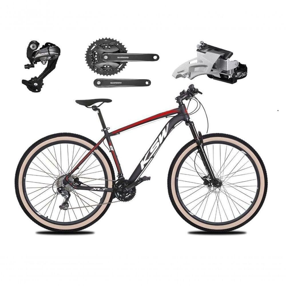 Bicicleta Aro 29 Ksw Xlt 27v Câmbios Shimano Altus Freios Hidráulicos Garfo Trava Pneu Faixa -preto/vermelho/branco T.17