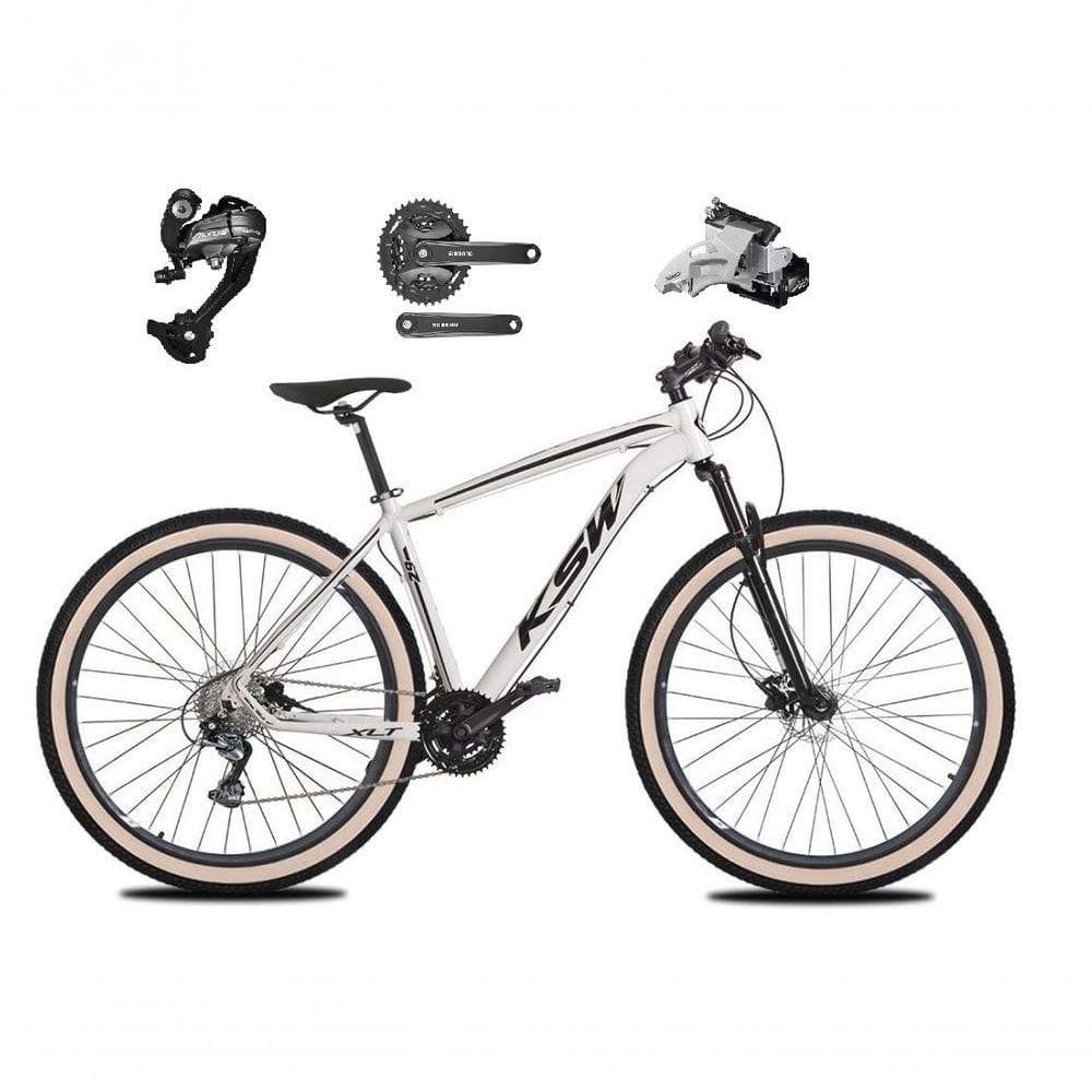 Bicicleta Aro 29 Ksw Xlt 27v Câmbios Shimano Altus Freios Hidráulicos Garfo Trava Pneu Faixa - Branco Tam.17