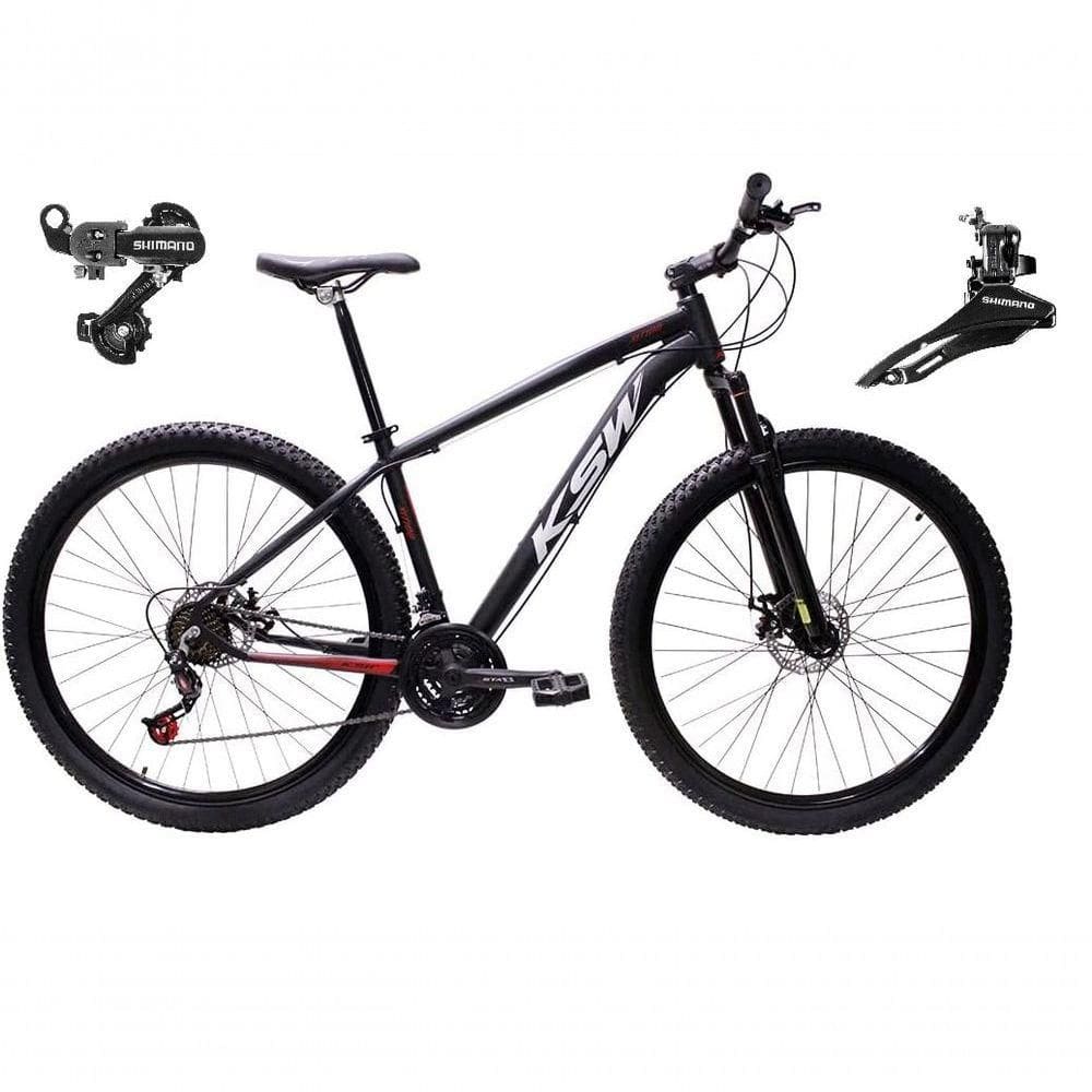 Bicicleta Aro 29 Ksw Xlt Alumínio 24v Câmbios Shimano Garfo Suspensão - Preto/vermelho/branco Tam.21