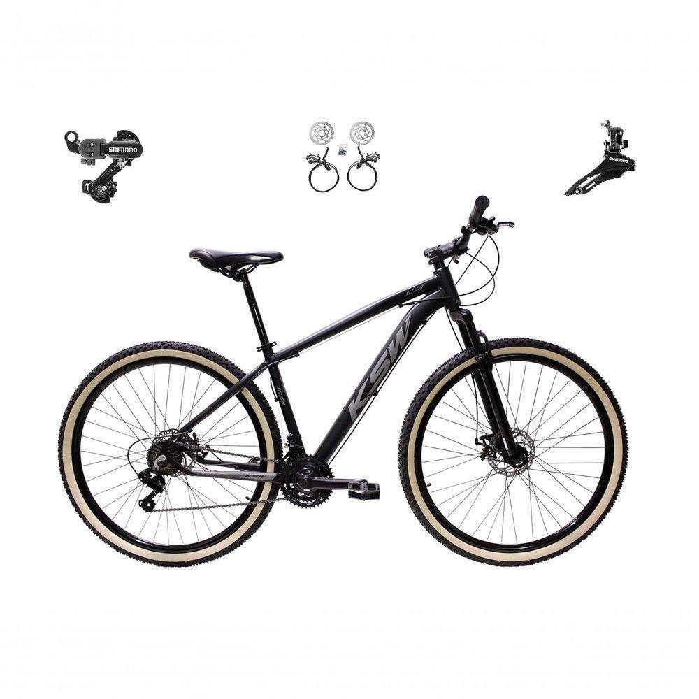 Bicicleta Aro 29 Ksw Xlt 24v K7 Câmbios Shimano Freio Hidráulico Garfo Trava Pneu Faixa - Preto/prata Tam.19