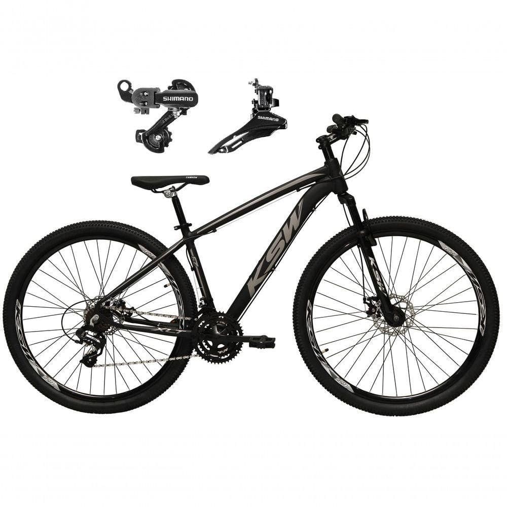 Bicicleta Aro 29 Ksw Xlt Alumínio 24v Câmbios Shimano Garfo Suspensão - Preto/prata Tam.17