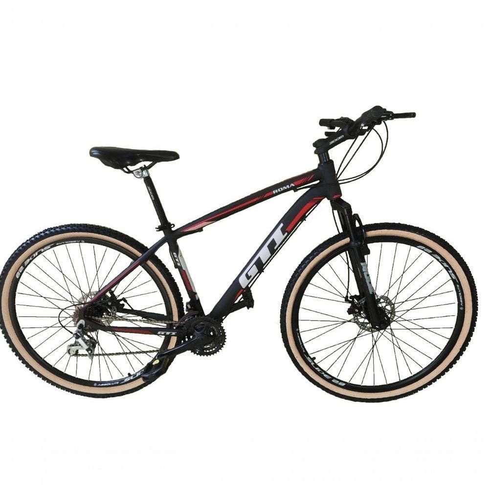 Bicicleta Aro 29 Gti Roma Alumínio 27v Freio Disco Mecânico Pneu Faixa Bege - Preto-vermelho Tam.17