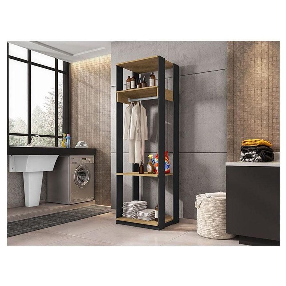 Guarda Roupa Modulado Ambiente Titan Com Prateleiras Preto Freijó - Móveis Leão