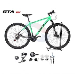 Bicicleta Aro 29 Gti Roma Kit 2x9 Gta Sunrun Freio Disco K7 11/36 Pedivela 24/38d Garfo Com Trava - Cinza/verde Tam.19