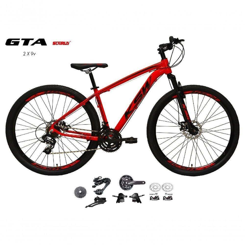 Bicicleta Aro 29 Ksw Xlt Kit 2x9 Gta Sunrun Freio Disco K7 11/36 Pedivela 24/38d Garfo Com Trava - Vermelho Tam.21