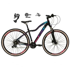 Bicicleta Feminina Aro 29 Ksw Mwza 27v Shimano Altus Freios Hidráulicos Pneu Bege - Preto-pink-azul Tam.17