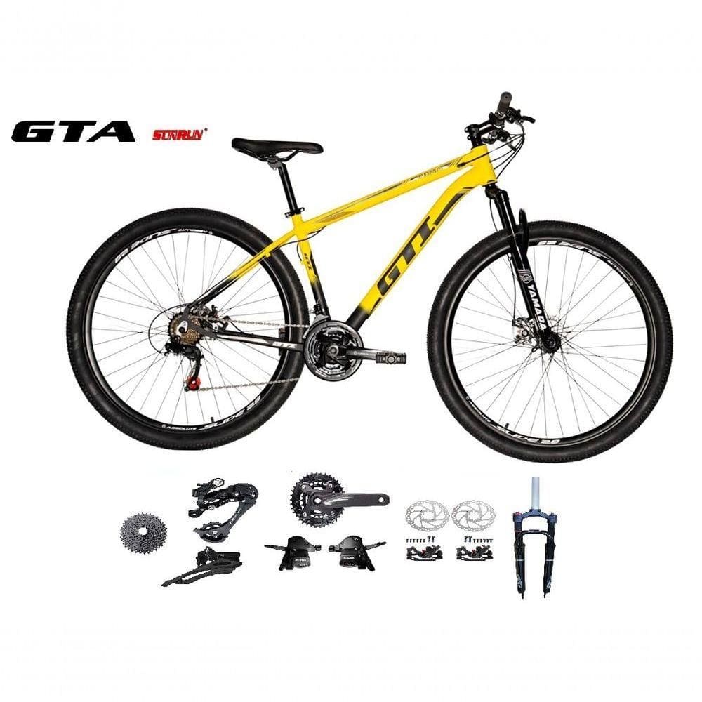 Bicicleta Aro 29 Gti Roma Kit 2x9 Gta Sunrun Freio Disco K7 11/36 Pedivela 24/38d Garfo Com Trava - Amarelo/preto Tam.17