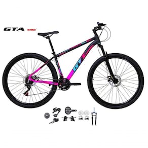 Bicicleta Aro 29 Gti Roma Kit 2x9 Gta Sunrun Freio Disco K7 11/36 Pedivela 24/38d Garfo Com Trava - Preto/rosa Tam.17