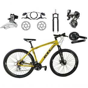 Bicicleta Aro 29 Gti Roma Câmbios Shimano Altus 24v K7 Freios Hidráulicos Garfo Trava - Amarelo Tam.19
