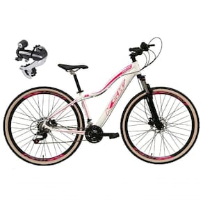 Bicicleta Aro 29 Ksw Mwza 24v Câmbio Shimano Acera K7 Garfo Trava Freio A Disco - Branco/rosa Tam.15