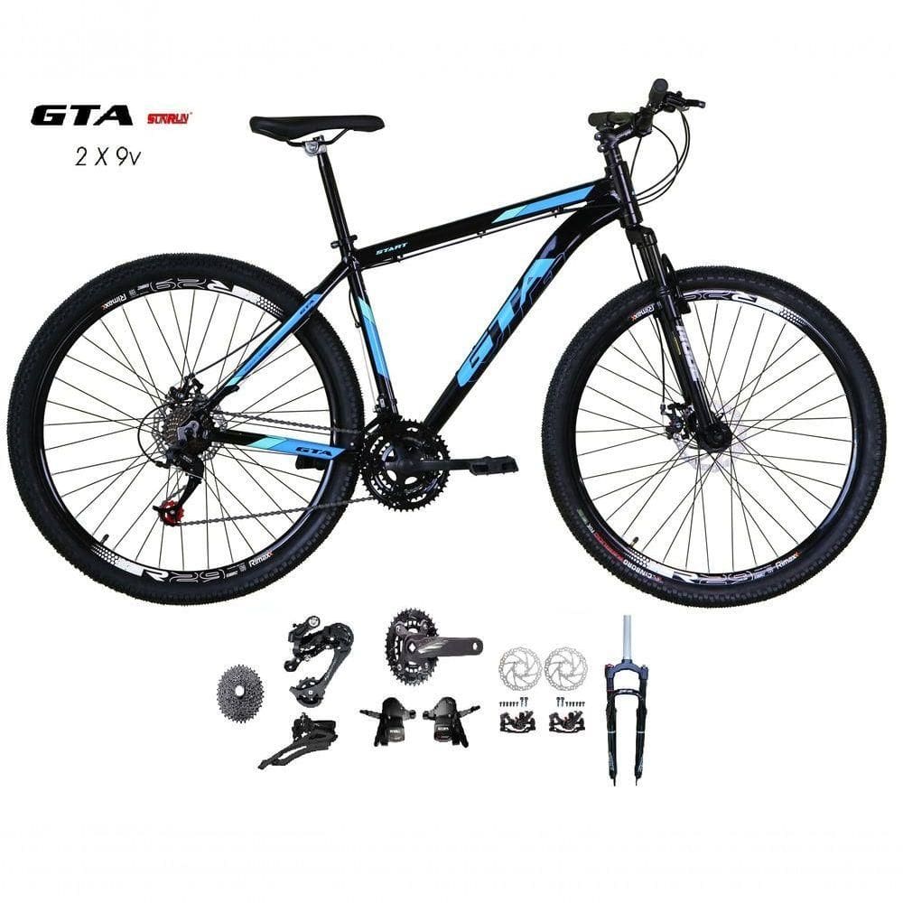 Bicicleta Aro 29 Gta Start Kit 2x9 Gta Sunrun Freio Disco K7 11/36 Pedivela 24/38d Garfo Com Trava - Preto/azul Tam.21