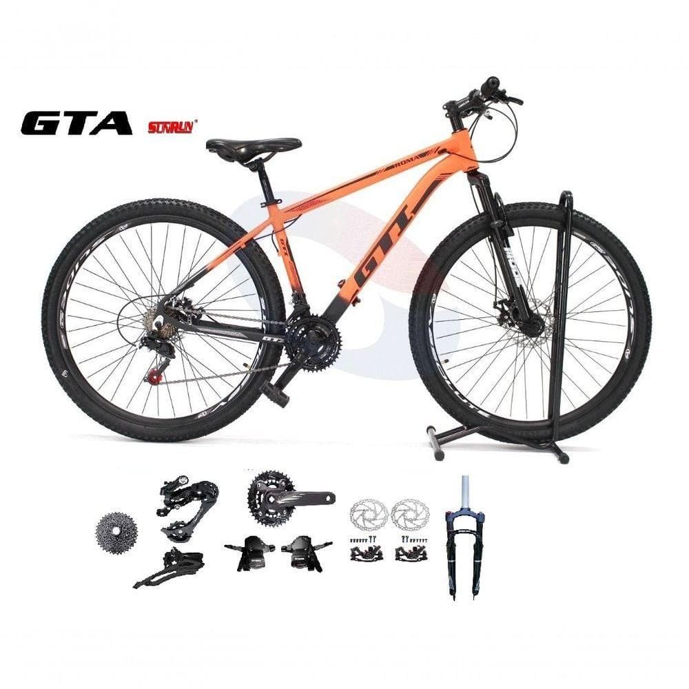 Bicicleta Aro 29 Gti Roma Kit 2x9 Gta Sunrun Freio Disco K7 11/36 Pedivela 24/38d Garfo Com Trava - Laranja/preto Tam.15
