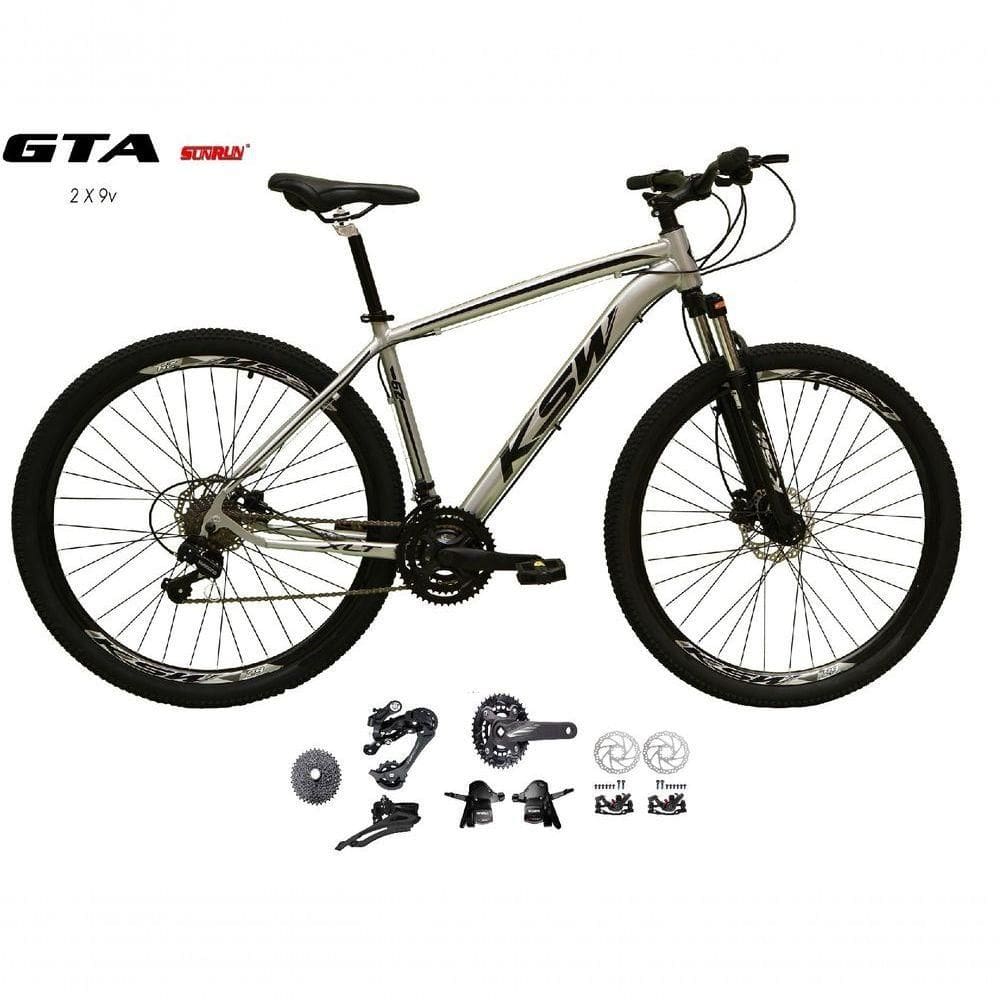 Bicicleta Aro 29 Ksw Xlt Kit 2x9 Gta Sunrun Freio Disco K7 11/36 Pedivela 24/38d Garfo Com Trava - Prata Tam.17