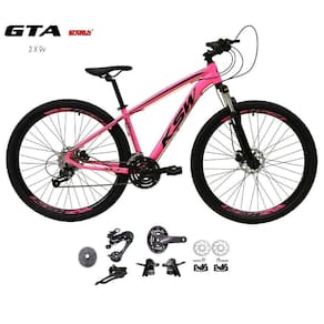 Bicicleta Aro 29 Ksw Xlt Kit 2x9 Gta Sunrun Freio Disco K7 11/36 Pedivela 24/38d Garfo Com Trava - Rosa Tam.17