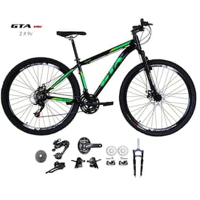 Bicicleta Aro 29 Gta Start Kit 2x9 Gta Sunrun Freio Disco K7 11/36 Pedivela 24/38d Garfo Com Trava - Preto/verde 17