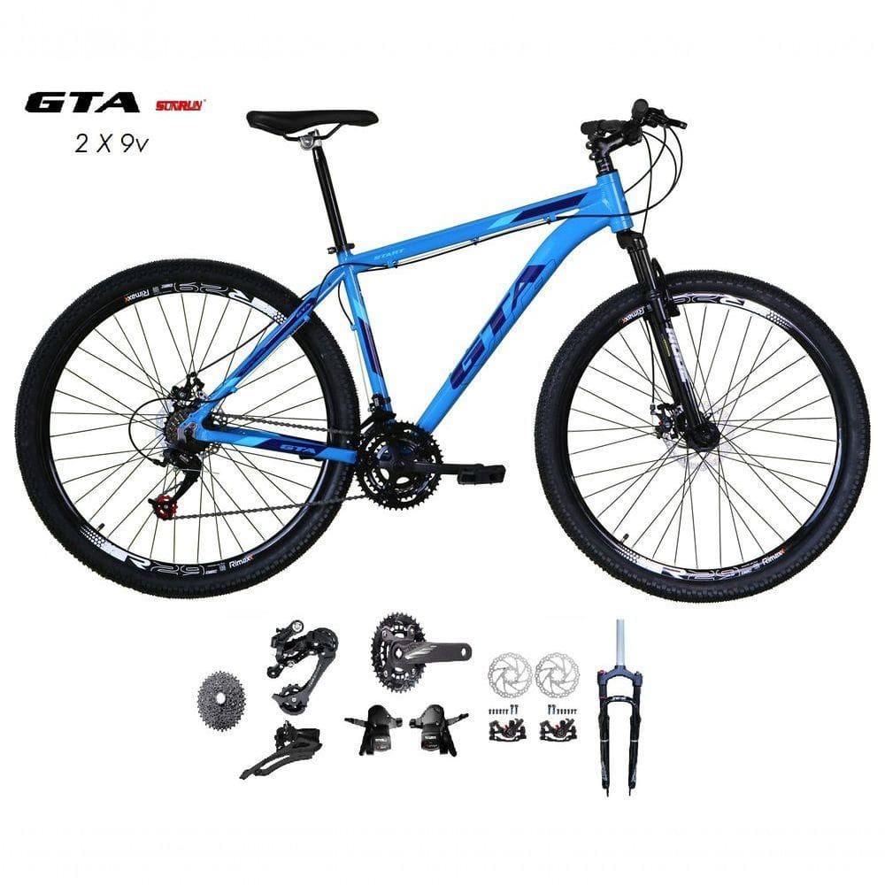 Bicicleta Aro 29 Gta Start Kit 2x9 Gta Sunrun Freio Disco K7 11/36 Pedivela 24/38d Garfo Com Trava - Azul Tam.19