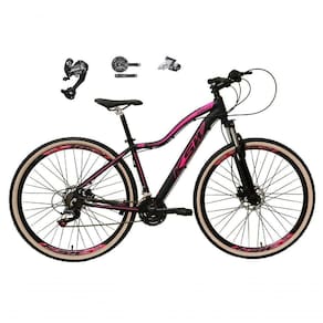 Bicicleta Feminina Aro 29 Ksw Mwza 27v Shimano Altus Freios Hidráulicos Pneu Bege - Preto-rosa Tam.17