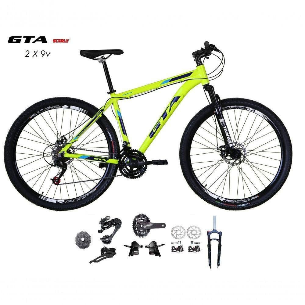 Bicicleta Aro 29 Gta Start Kit 2x9 Gta Sunrun Freio Disco K7 11/36 Pedivela 24/38d Garfo Com Trava - Amarelo Tam.17