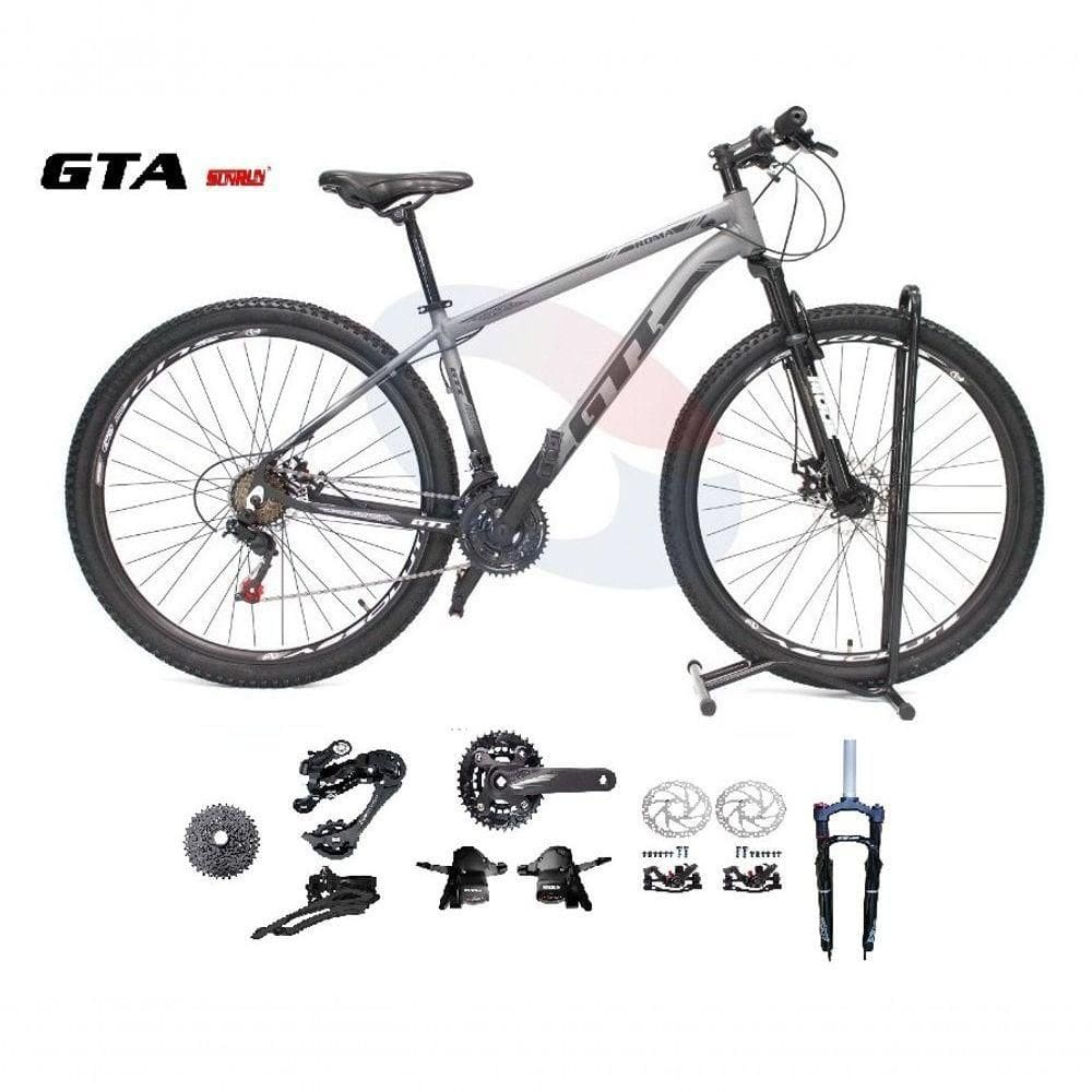Bicicleta Aro 29 Gti Roma Kit 2x9 Gta Sunrun Freio Disco K7 11/36 Pedivela 24/38d Garfo Com Trava - Cinza/preto Tam.19