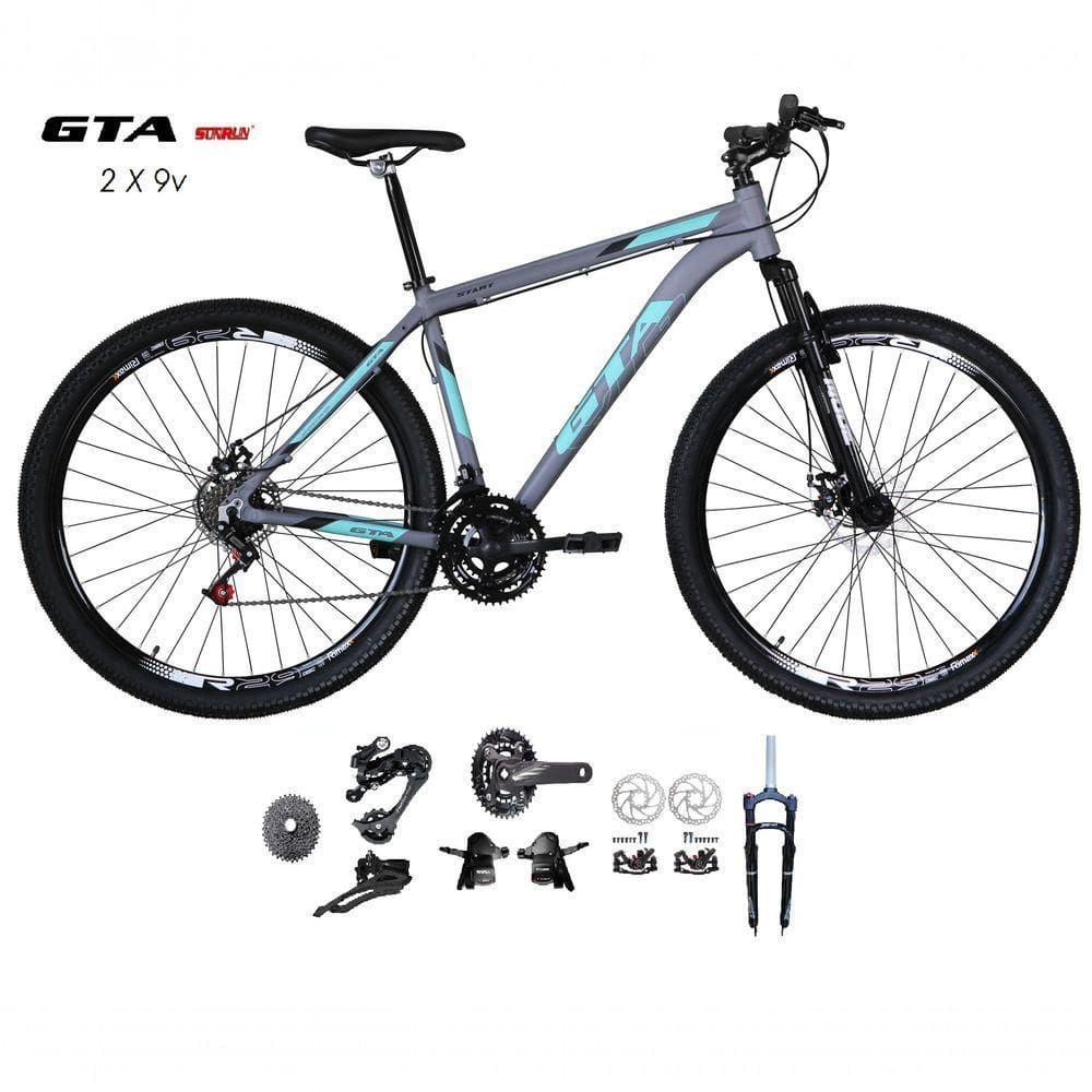 Bicicleta Aro 29 Gta Start Kit 2x9 Gta Sunrun Freio Disco K7 11/36 Pedivela 24/38d Garfo Com Trava - Cinza Tam.17