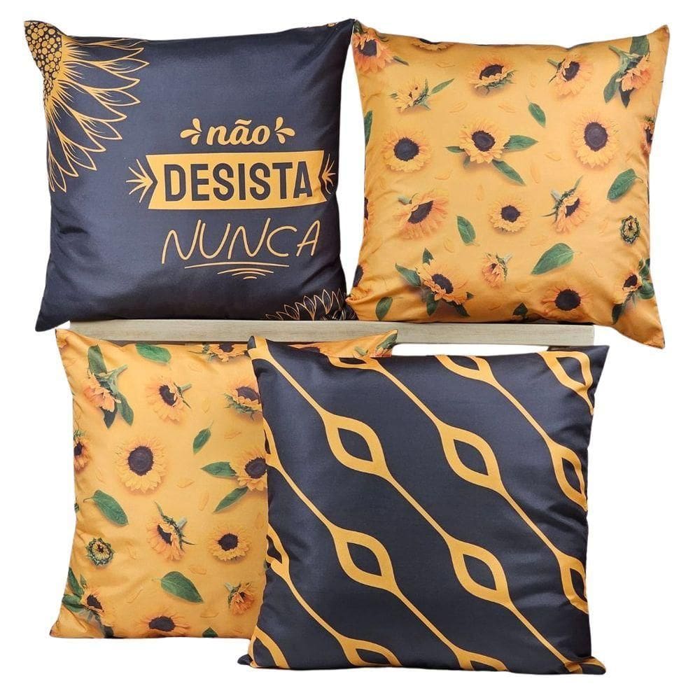 Kit 4 Capas De Almofadas Decorativa - Girassol