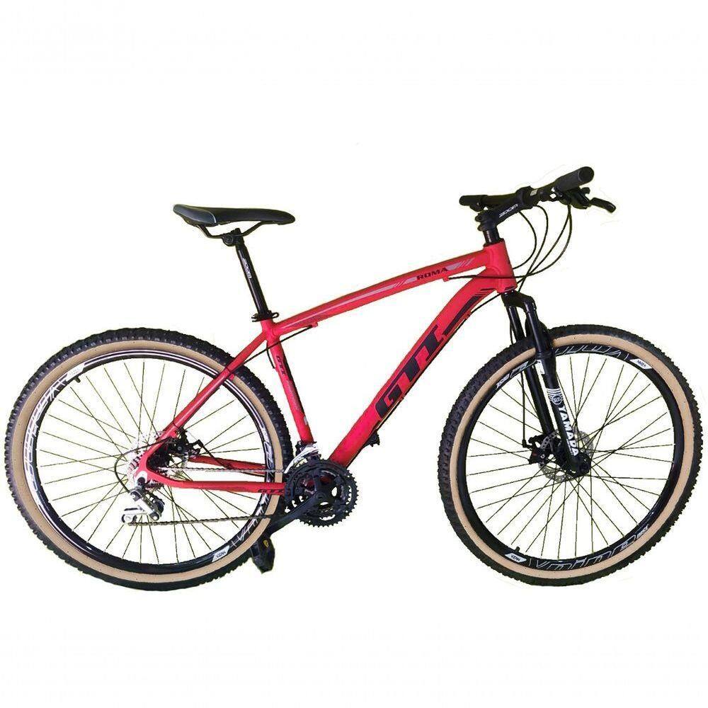 Bicicleta Aro 29 Gti Roma Alumínio 27v Freio Disco Mecânico Pneu Faixa Bege - Vermelho Tam.21