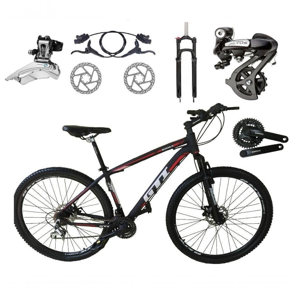 Bicicleta Aro 29 Gti Roma Câmbios Shimano Altus 24v K7 Freios Hidráulicos Garfo Trava - Preto/vermelho Tam.15