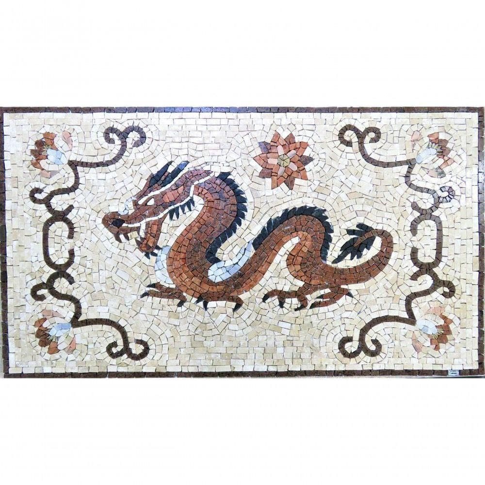 Piso Em Mosaico Dragão Chines Furioso Tamanho 100x150cm