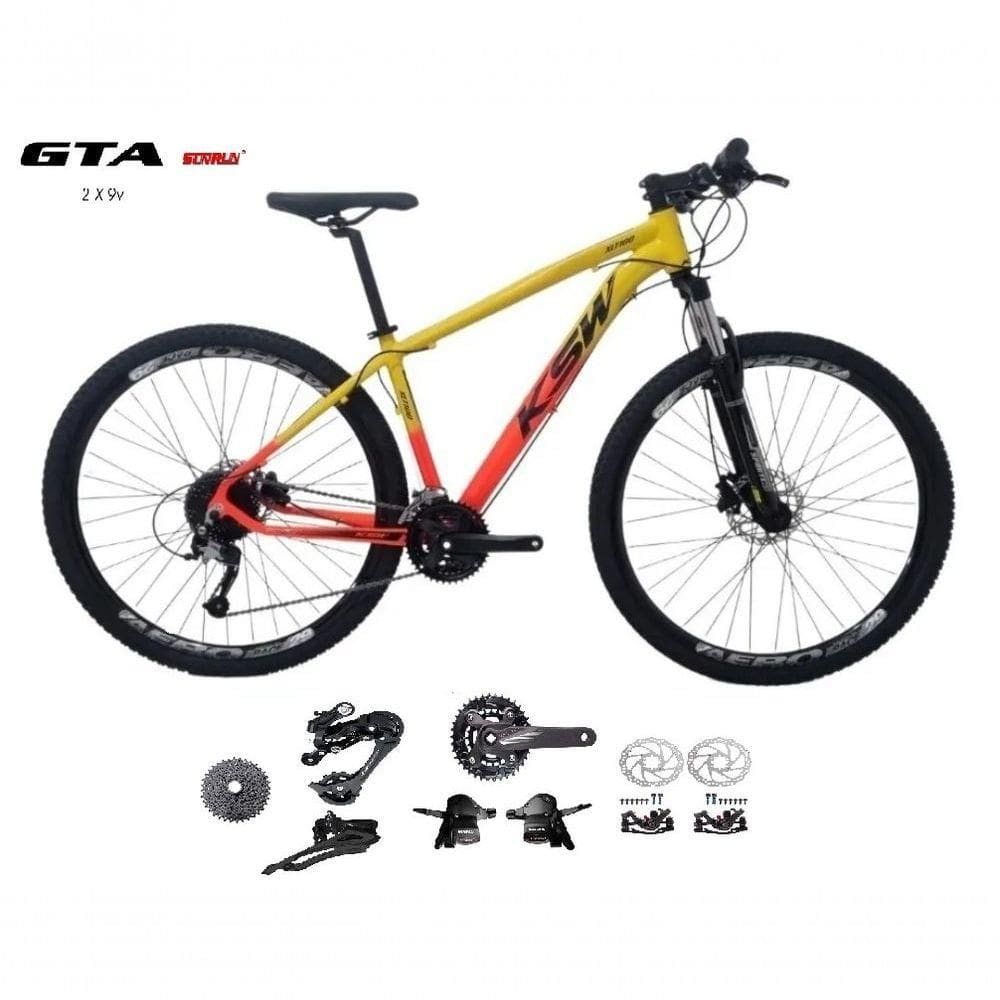 Bicicleta Aro 29 Ksw Xlt Kit 2x9 Gta Sunrun Freio Disco K7 11/36 Pedivela 24/38d Garfo Trava - Amarelo/laranja Tam.21