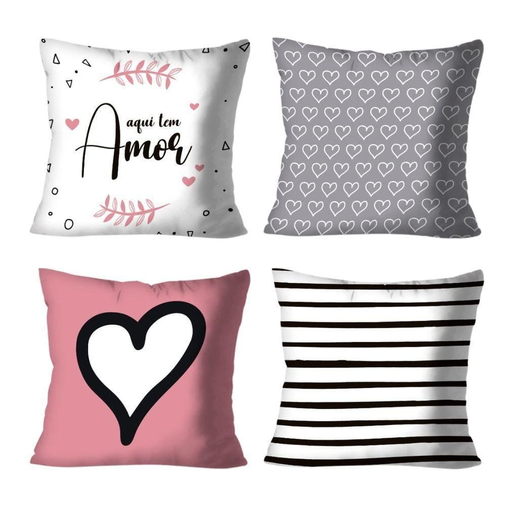 Kit 4 Capas De Almofadas Decorativa Aqui Tem Amor