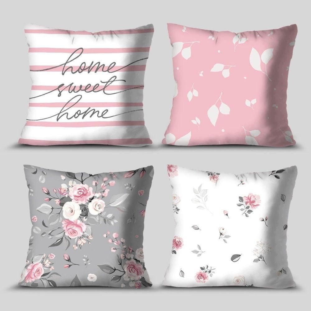Kit 4 Capas De Almofadas Decorativa Home Sweet Rosas