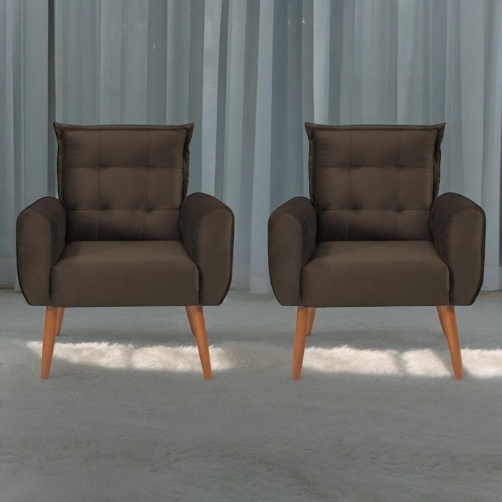 Conjunto De Poltronas Decorativas Lily Veludo Marrom