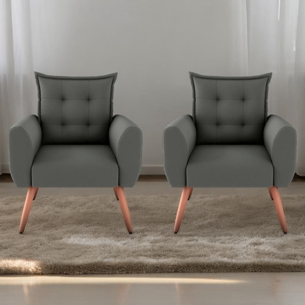 Conjunto De Poltronas Decorativas Atlas Suede Cinza