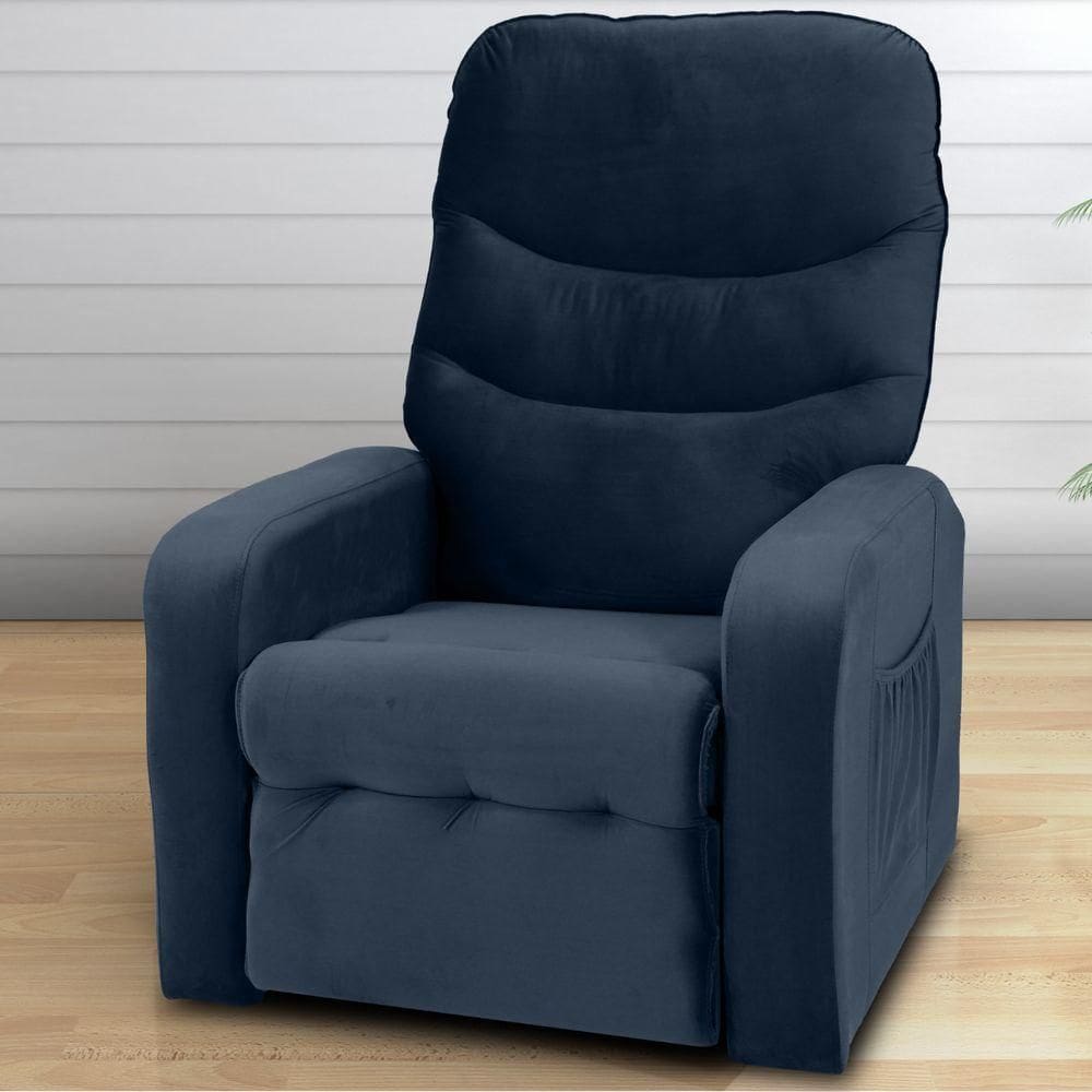 Poltrona Reclinável Para Descanso Julia Veludo Azul