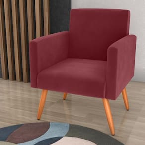 Poltrona Decorativa Para Sala Luan Veludo Vinho