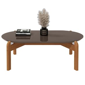 Mesa De Centro Oval Colombo Cinza Perola Cedro