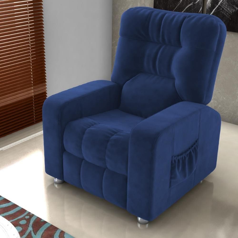Poltrona Reclinável Almofada Roma Veludo Azul