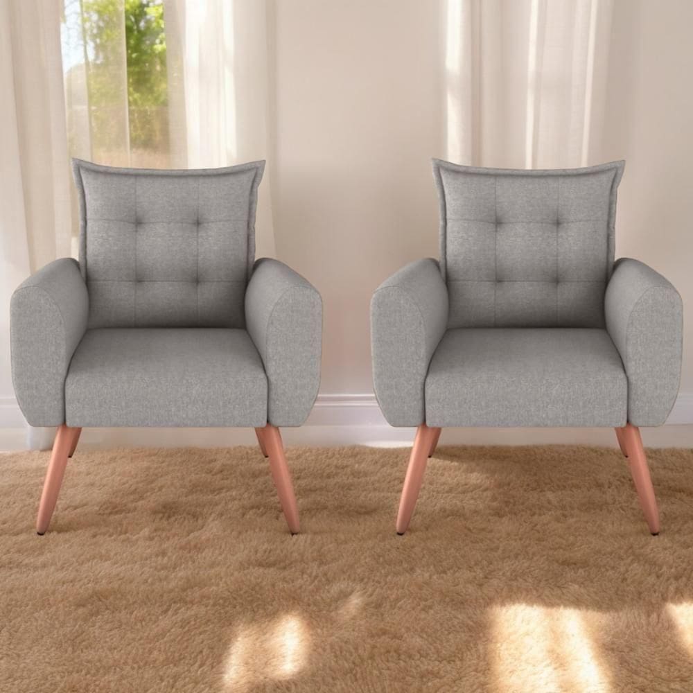 Conjunto De Poltronas Decorativas Lily Linho Cinza