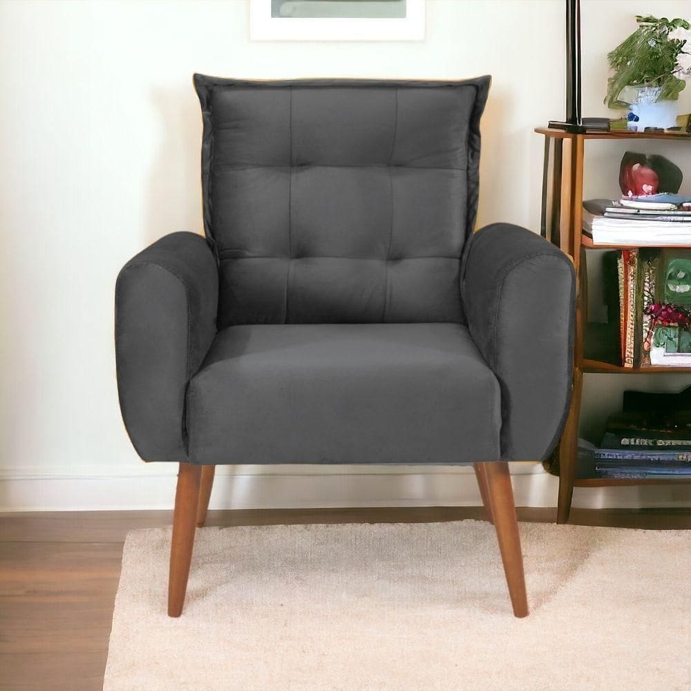 Poltrona Decorativa Para Sala Ravi Veludo Cinza