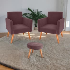 Jogo De Poltronas E Puff Livia Veludo Rose