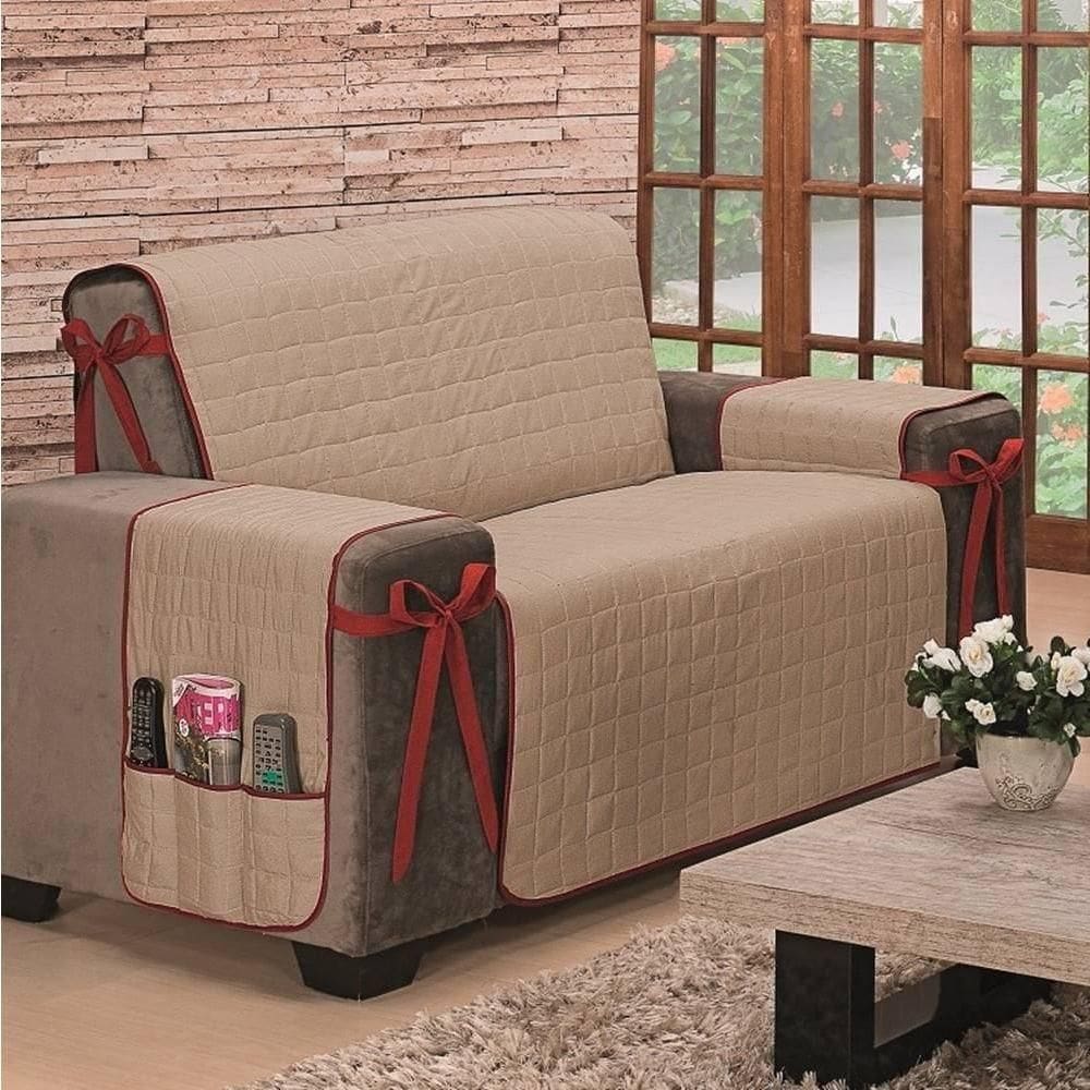 Protetor De Sofá Dupla Face Premium 2 Lugares King - Vermelho-cáqui