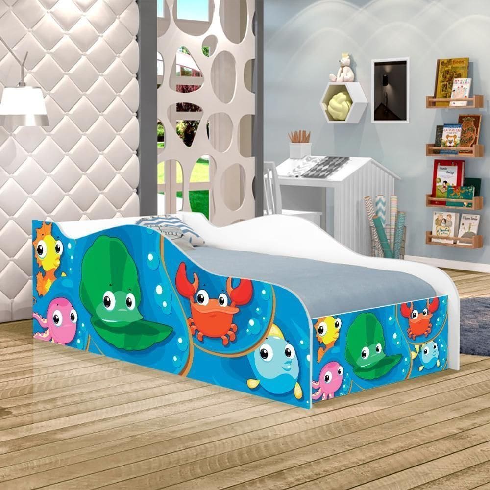 Mini Cama Fun Fundo Do Mar Peixes Infantil Com Colchão