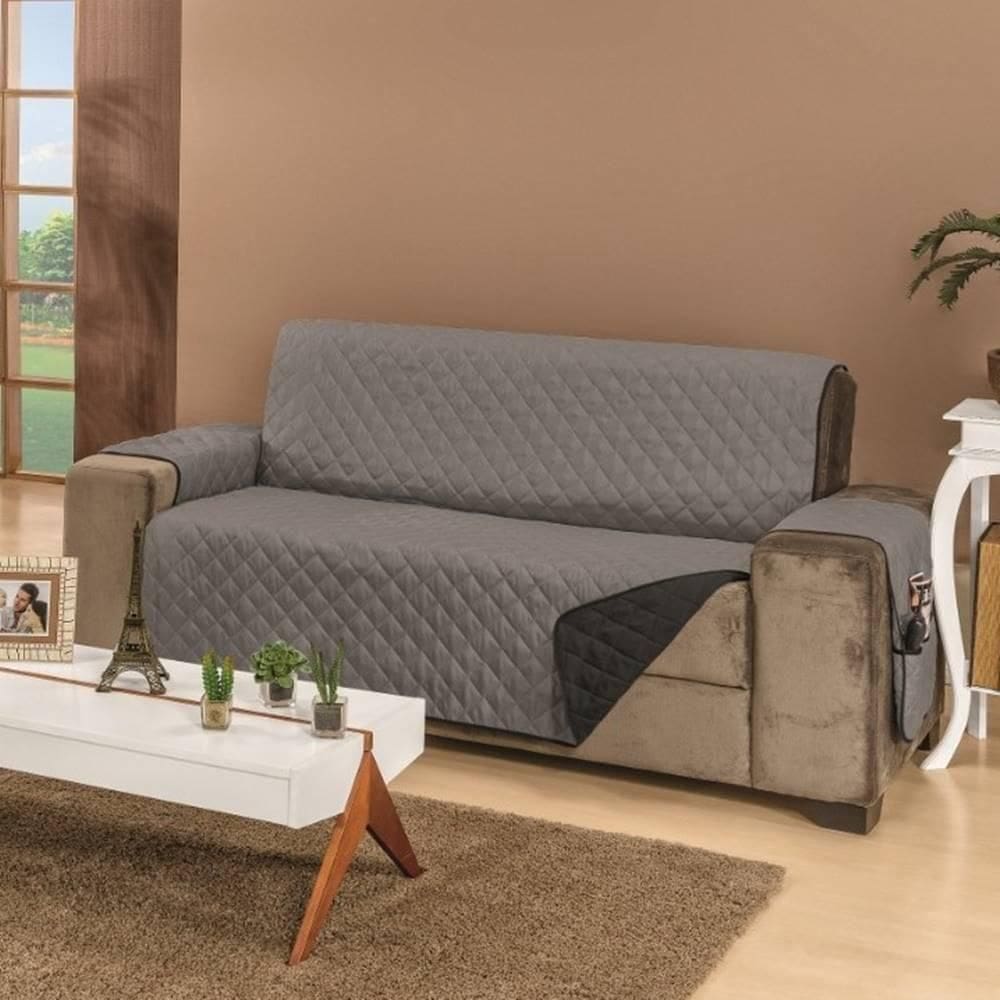 Protetor De Sofá Dupla Face Manu 3 Lugares - Preto- Cinza